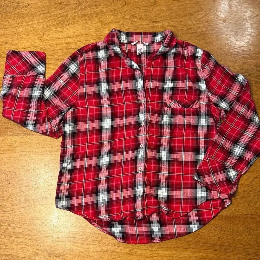 Victoria's Secret Red and White Plaid Pajama Top